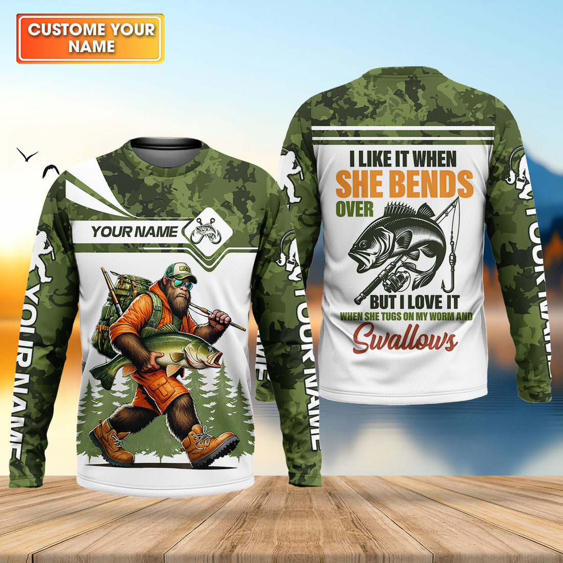 When She Bends – Fishing Humor Shirt, Fishing UPF Shirts, Funny Fishing Shirt