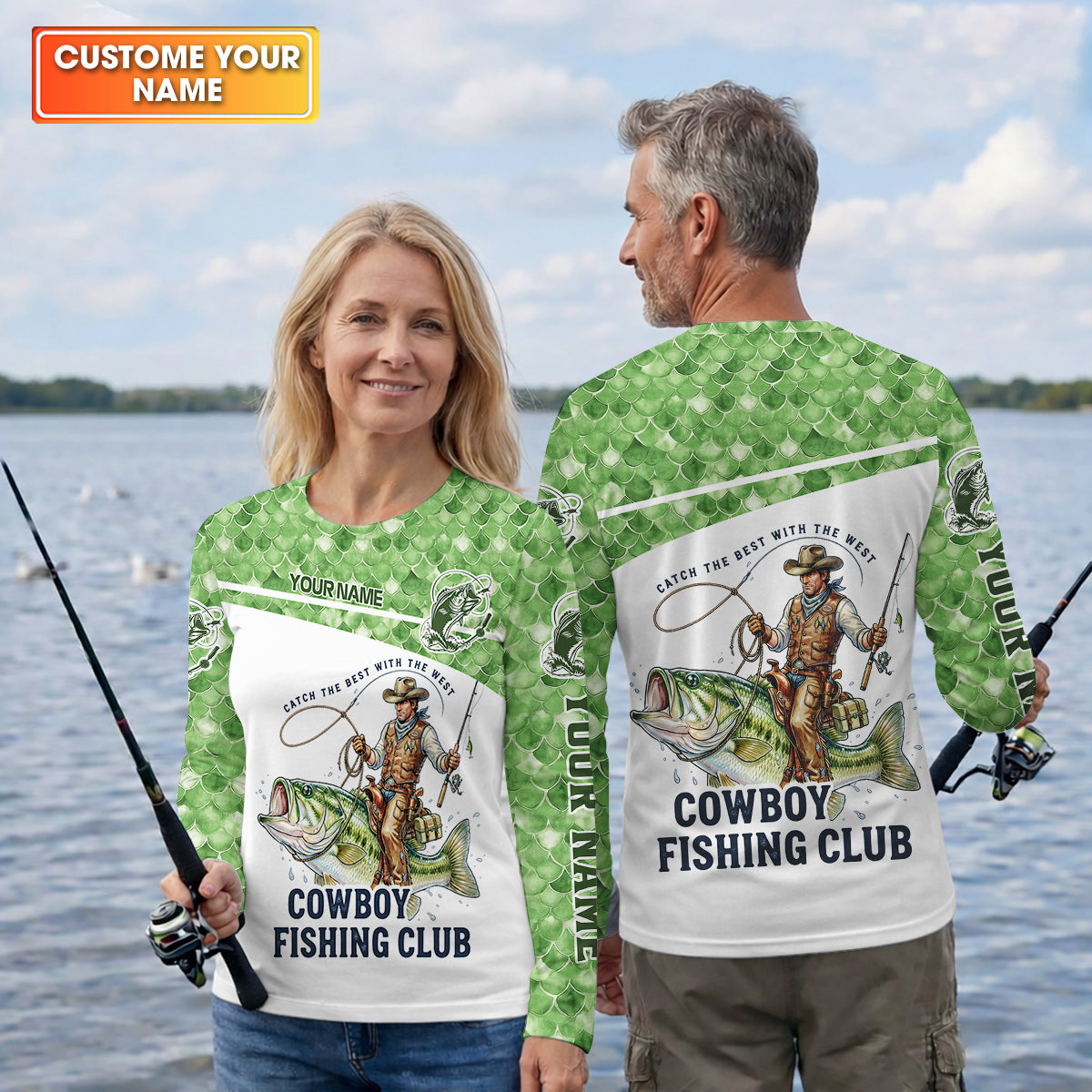 Cowboy Fishing Club Shirt, Personalized Bass Western Long Sleeve For Men, Fishing UPF Shirts