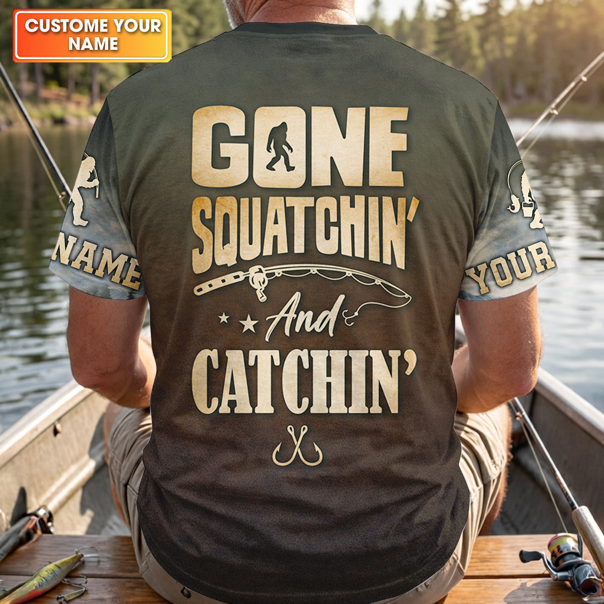 Bassquatch Fishing Shirt, Gone Squatchin’ And Catchin’ Fishing Shirt, Fishing UPF Shirts