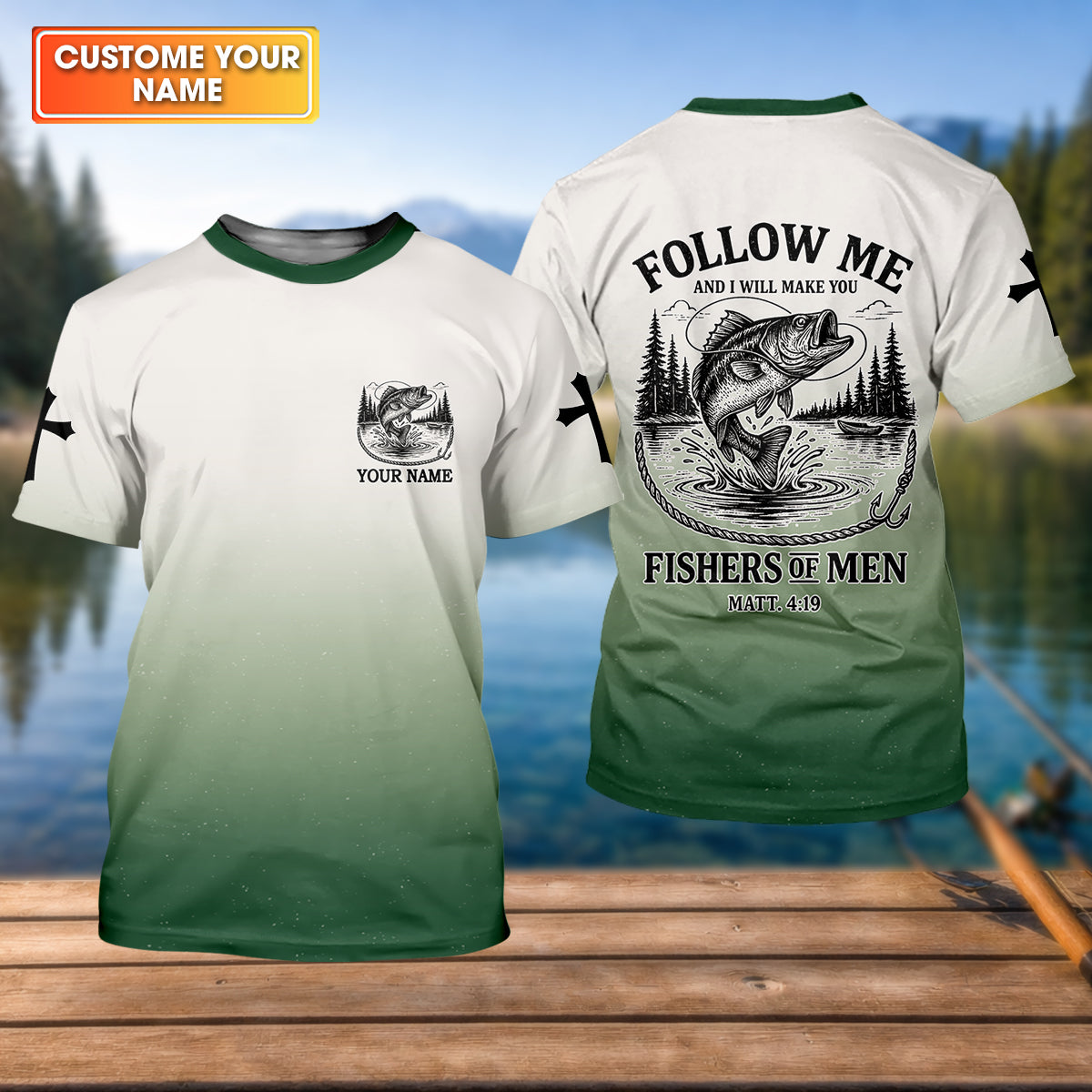 Custom Christian Shirts, Christian Fishing Shirts, Follow Me Fishers of Men Matthew 4:19, Religious Gift for Men