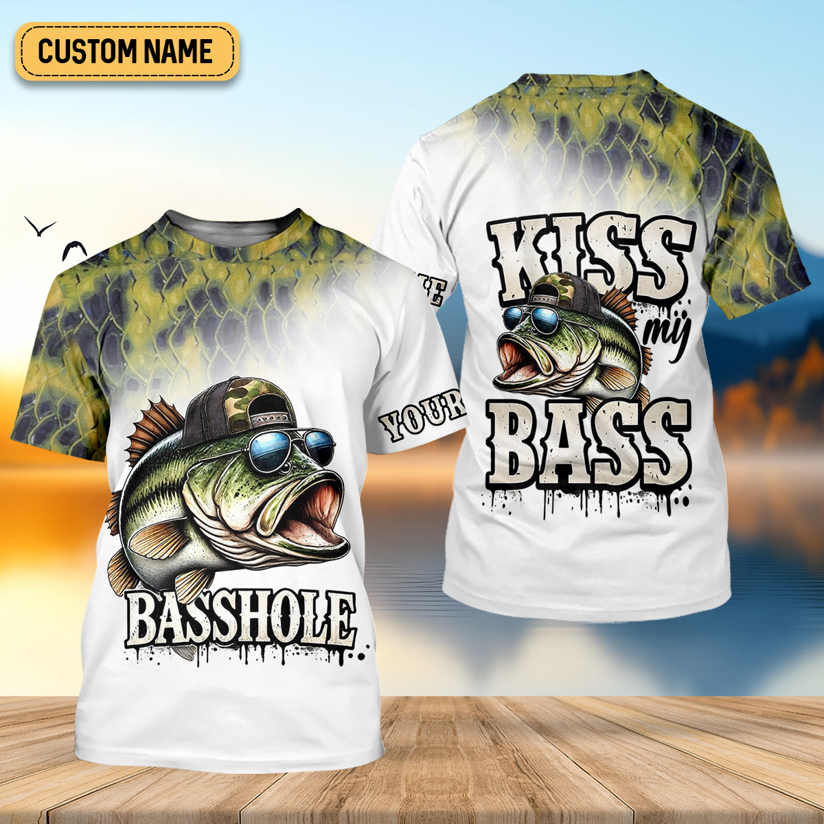Basshole Kiss My Bass Fishing UPF Shirts, Funny Fishing Shirt, Fishing Shirts For Men