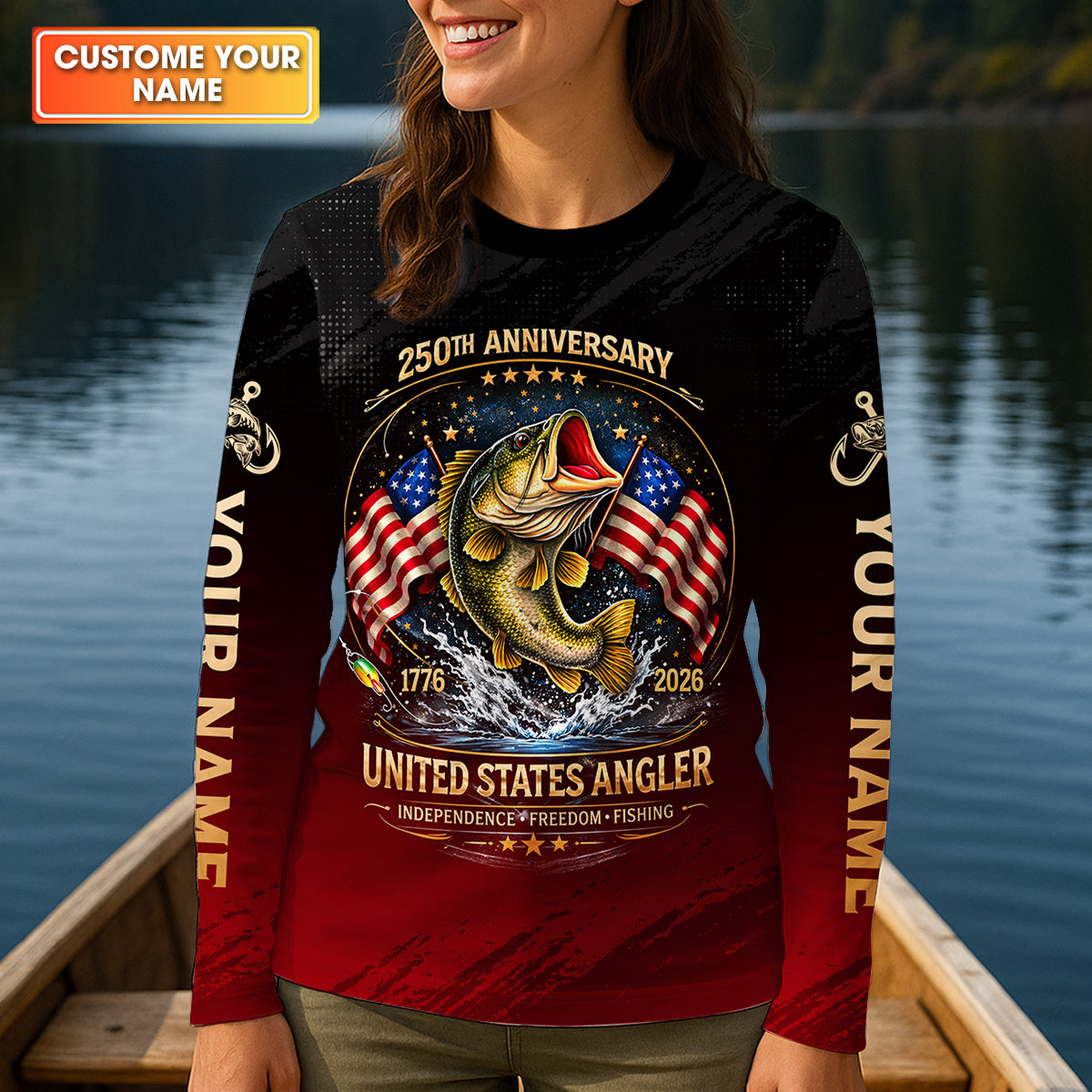 250th Anniversary Independence Freedom Fishing Patriotic Fishing Shirt, Fishing UPF Shirts, Women Fishing Shirt
