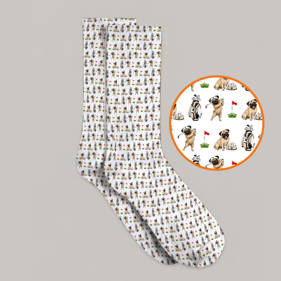 Funny Pug Golf Socks, Pug Pattern Golf Sock, Dog Lover Golf Gift