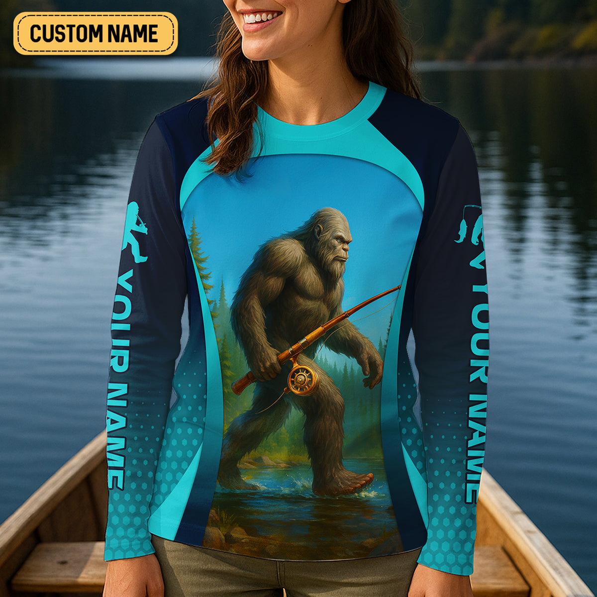 Gone Fishing Be Back Bigfoot Blue Fishing Shirt, SPF Long Sleeve Shirts Womens, Fishing Shirt For Women