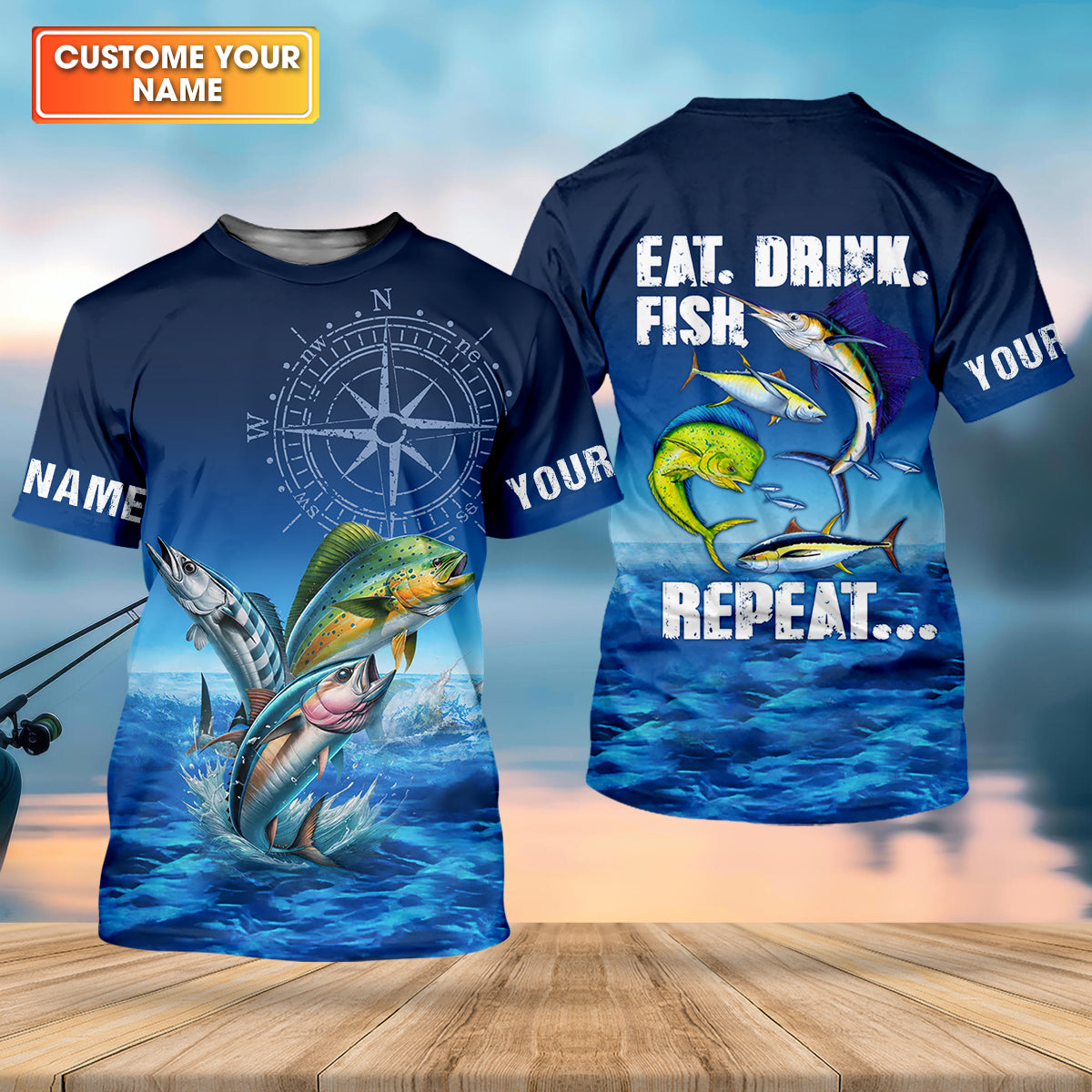 Eat Drink Fish Repeat Funny Fishing Shirt, Fishing UPF Shirts, Fishing Shirts For Men