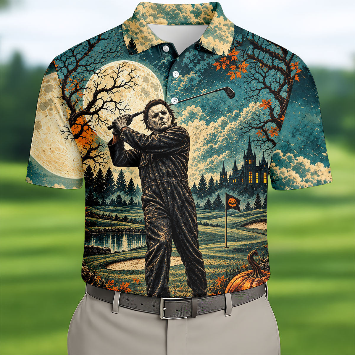 Halloween Can't Kill Bogeyman Horror Character Polo Shirt, Mens Golf Shirts, Golf Apparel