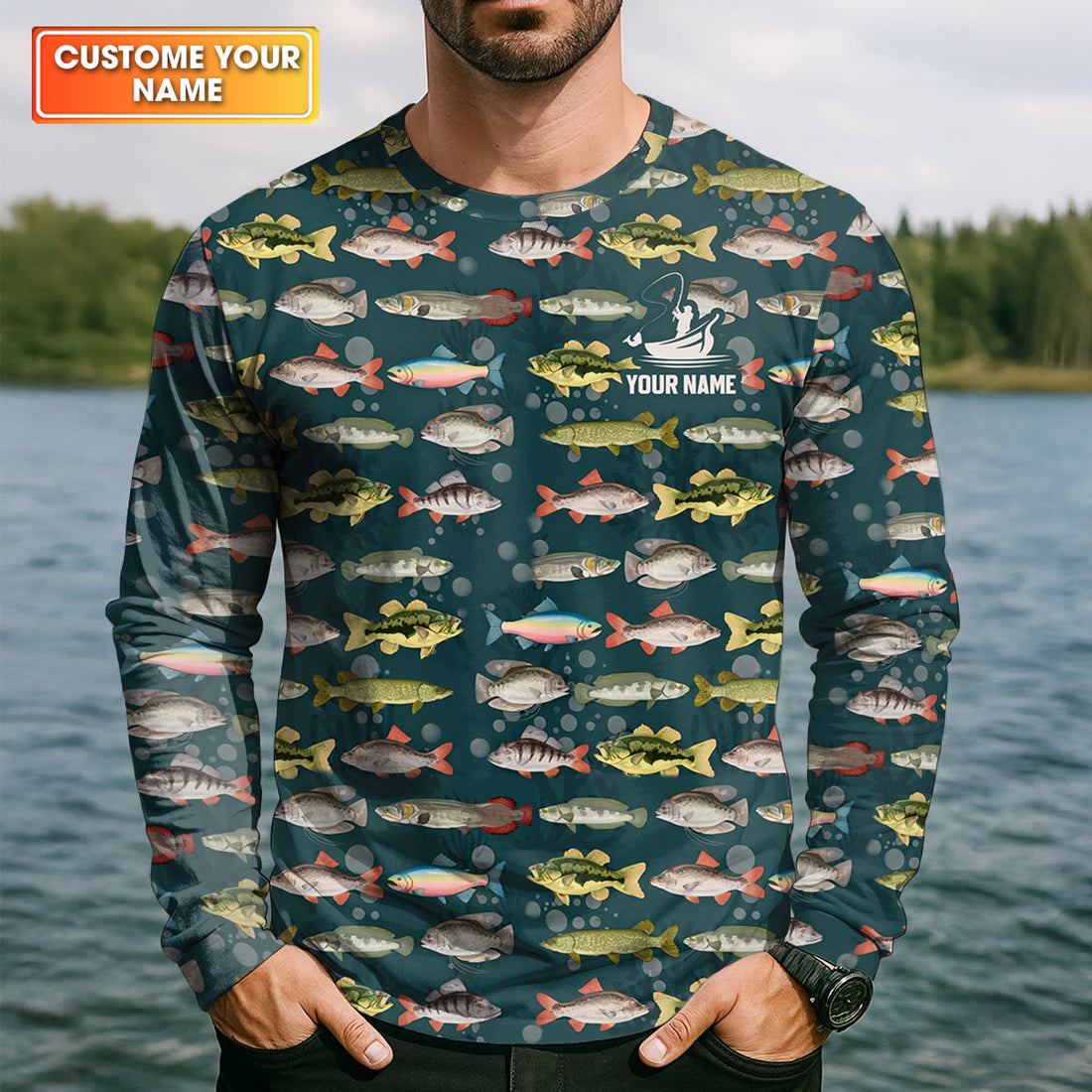 Personalized Freshwater Fish Fishing Shirt With Custom Name, Long Sleeve Fishing Shirt, Fishing Shirt For Men