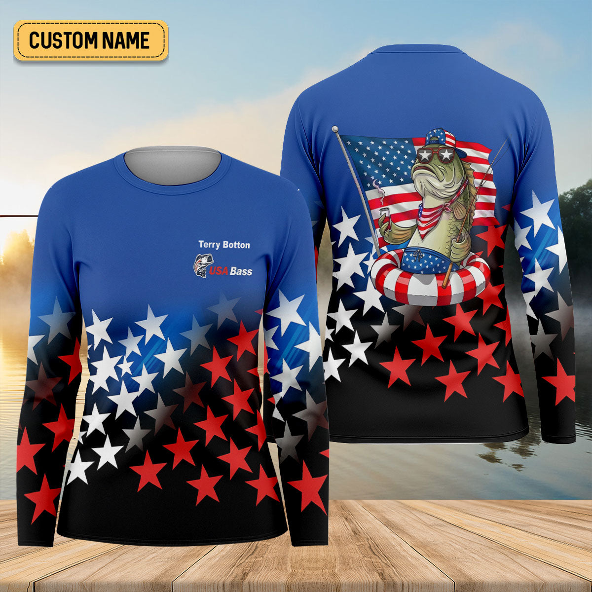 USA Bass Fishing American Flag Fishing Shirt, 250 Years 4th Of July Fishing UPF Shirts, Women Fishing Shirt
