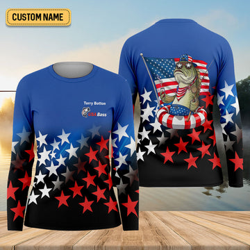 USA Bass Fishing American Flag Fishing Shirt, 250 Years 4th Of July Fishing UPF Shirts, Women Fishing Shirt