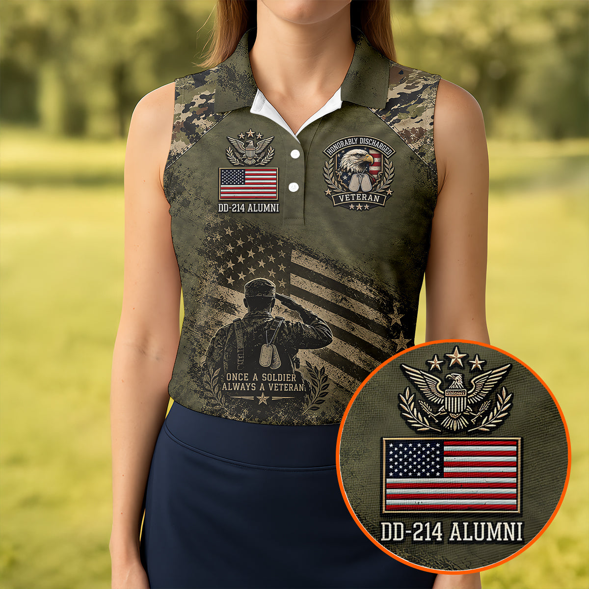 DD-214 Honorably Discharged Camo Polo Shirt, Womens Golf Polo, Veterans Day Shirt