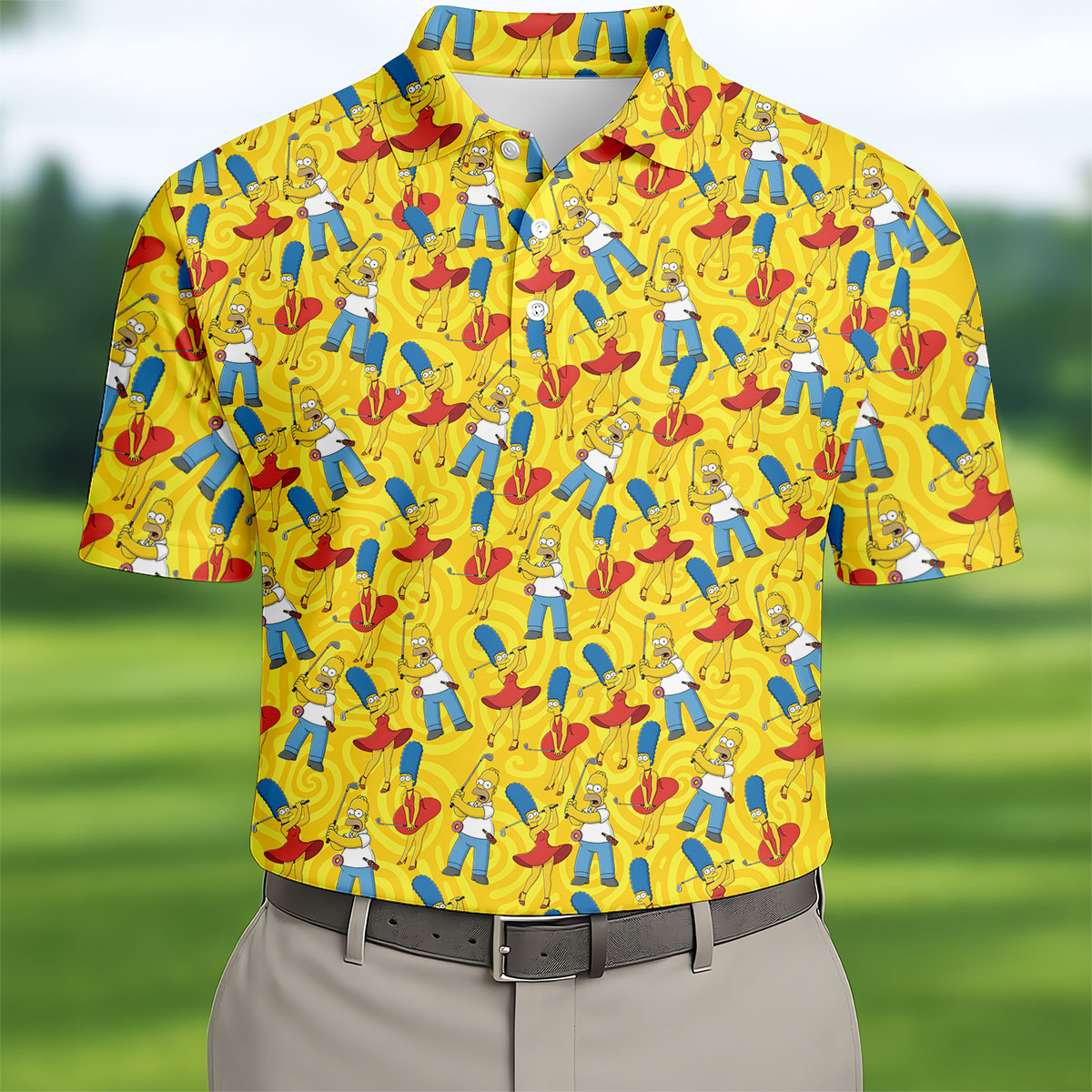 Funny Cartoon Couple Golf Pattern Polo Shirt, Mens Golf Polo, Golf Apparel For Men