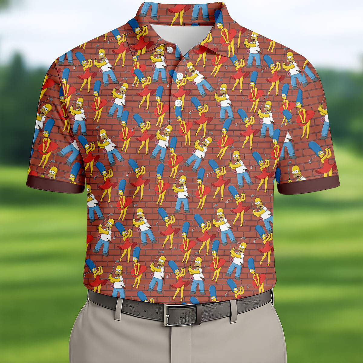 Funny Cartoon Couple Pattern Golf Polo Shirt, Mens Golf Shirts, Golf Polo Shirts For Men