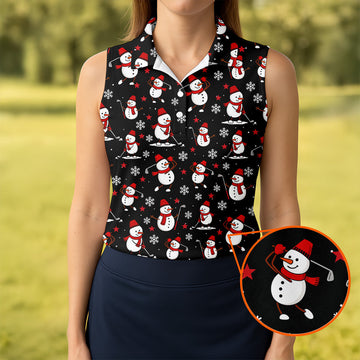 Cute Snowman Golf Pose Black Golf Shirt, Christmas Golf Shirt, Ladies Golf Shirts, Golf Gifts For Women