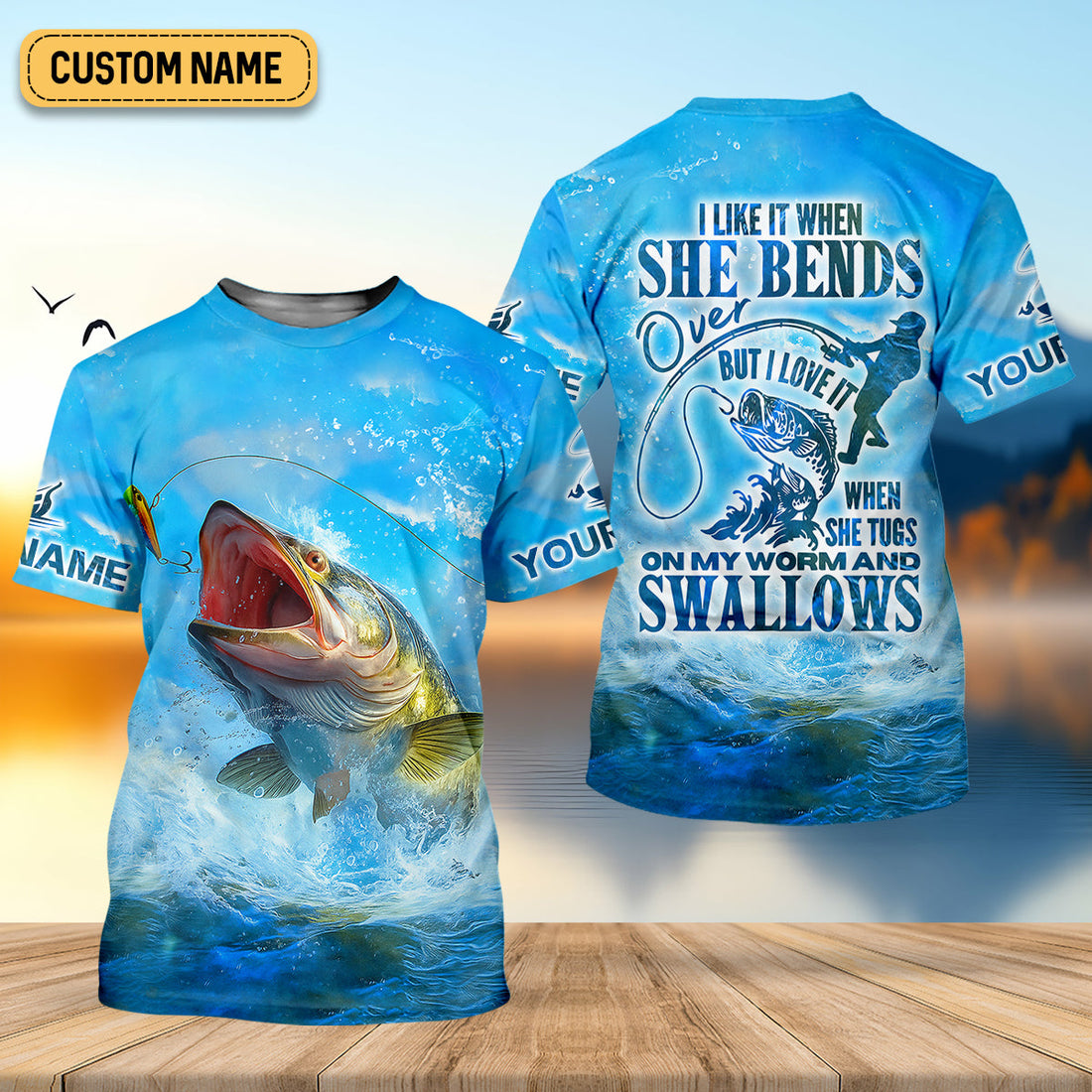 I Love It When She Tugs On My Worm And Swallows Blue Fishing Shirt, SPF Shirt For Men, Men's Fishing Shirt