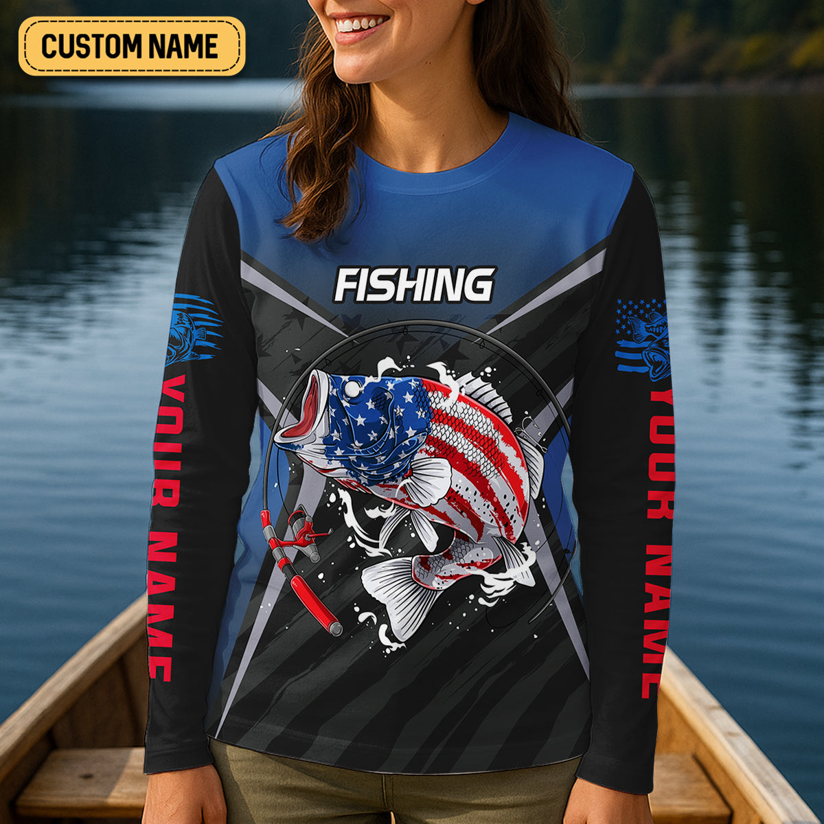 Largemouth Bass Fishing Patriotic Fishing Shirt, Women SPF Shirt, Female Fishing Shirts