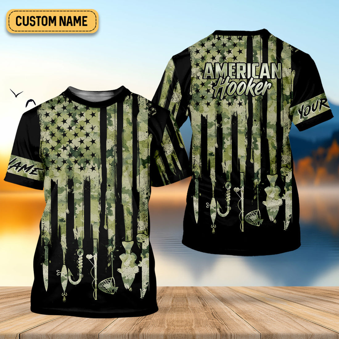 American Hooker Patriotic Fishing Shirt, Camo Fishing Shirt, SPF Shirt For Men, Gift For Fisherman