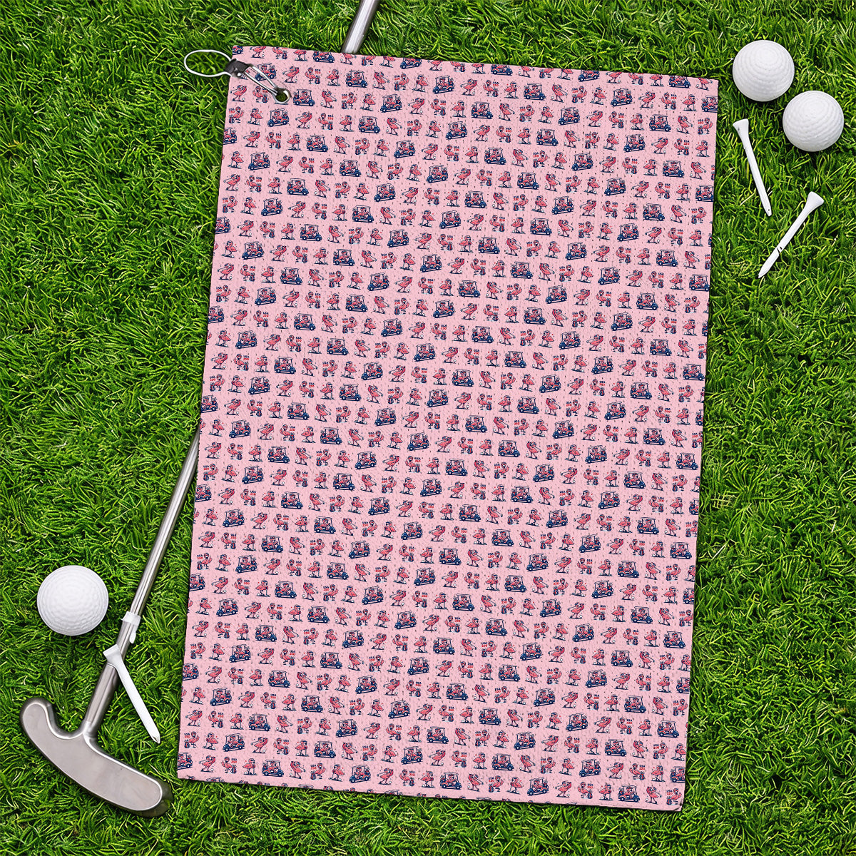 Funny Flamingo Pattern Golf Towels, USA 250 Patriotic Summer Golf Towel, Crazy Golf Gift For Golfer