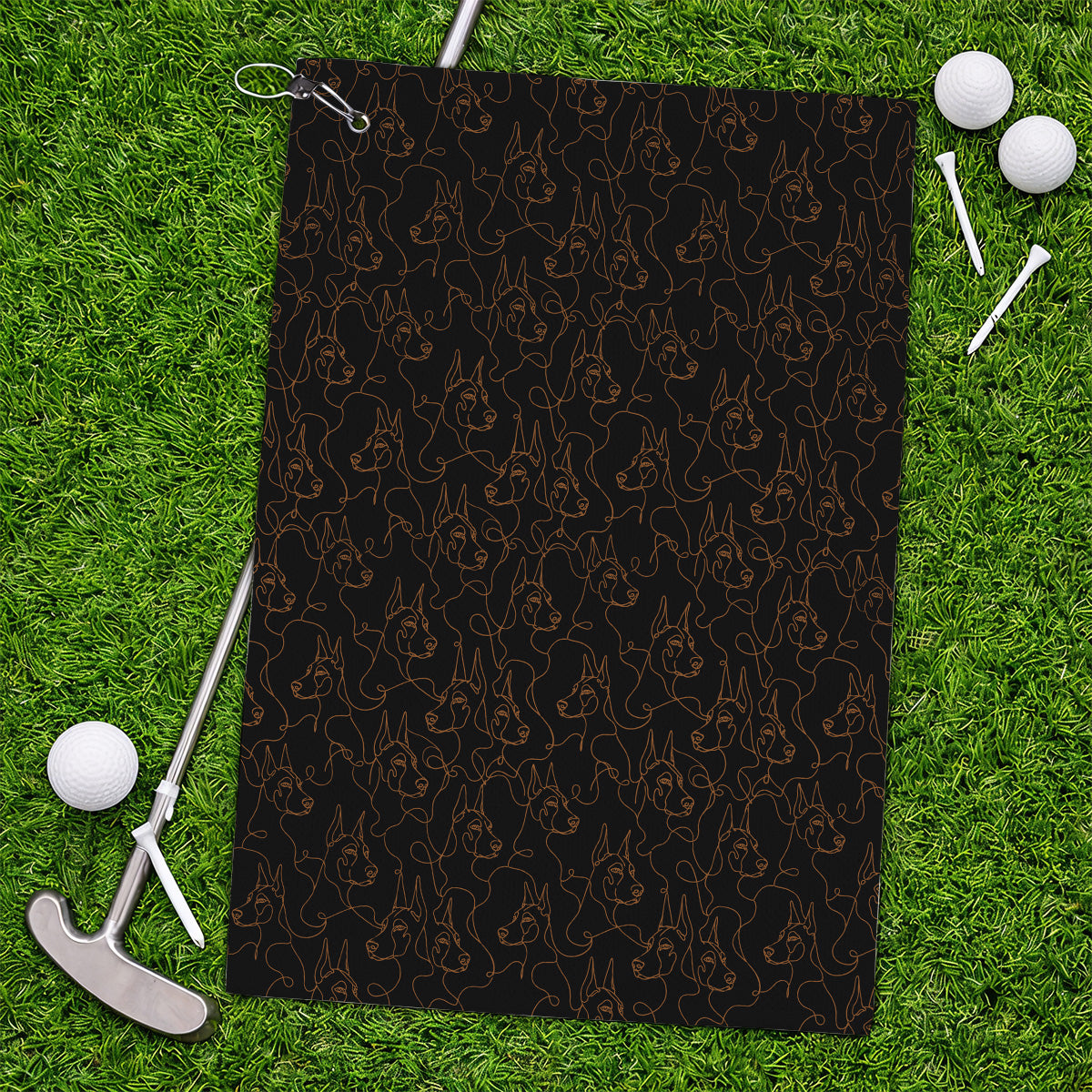 Doberman Line Art Golf Towel, Minimalist Doberman Pattern Golf Towles, Dog Lover Golf Gift