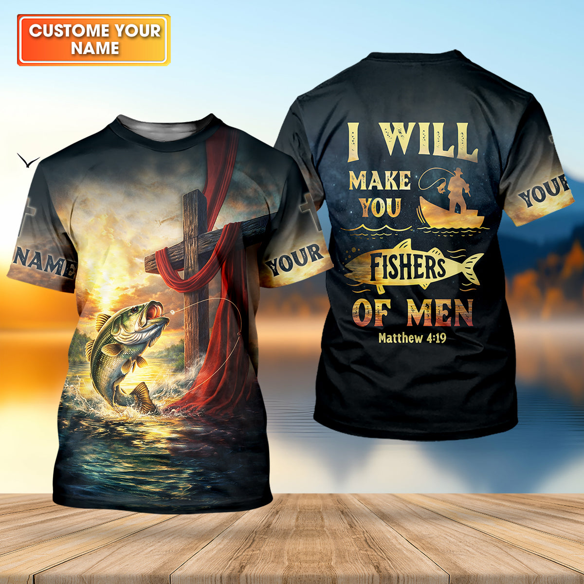 I Will Make You Fishers Of Men Shirt, Personalized Christian Fishing Long Sleeve, Matthew 4:19 Bass Fishing Shirt