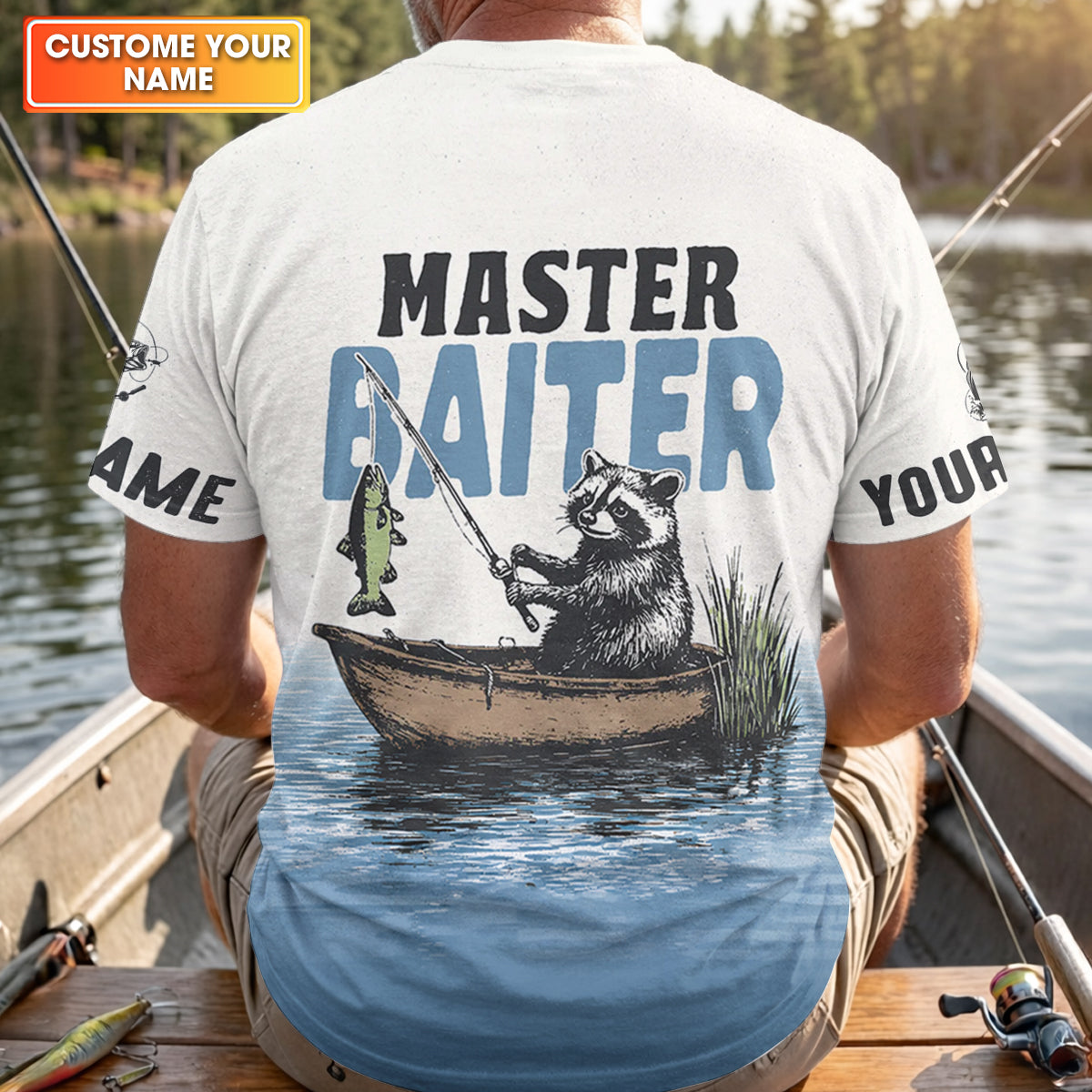 Master Baiter Shirt, Personalized Funny Raccoon Fishing Long Sleeve For Men, Fishing UPF Shirts