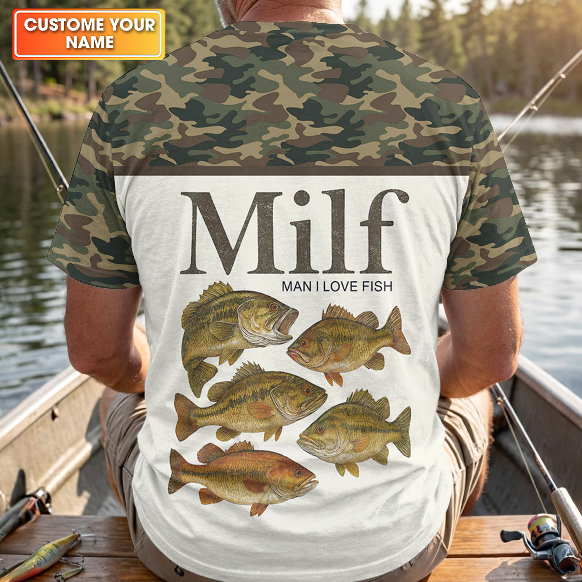 MILF Man I Love Fish Funny Fishing Shirt, Camo Fishing UPF Shirts, Fishing Shirts For Men