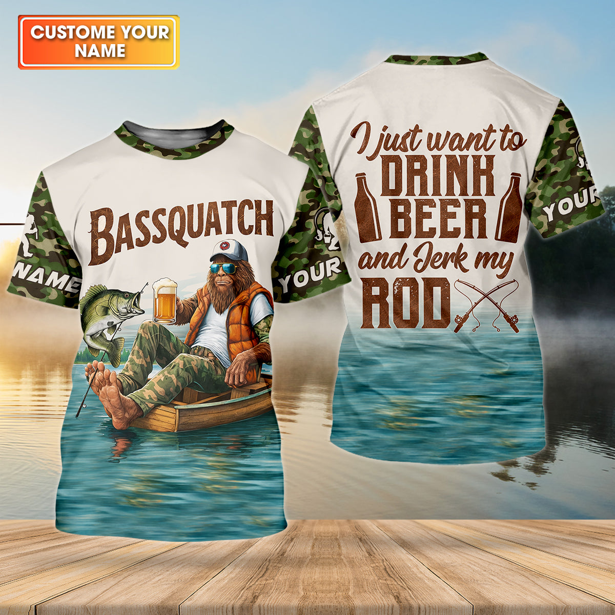 Funny Bigfoot Fishing UPF Shirt, Personalized Fishing Shirt for Men