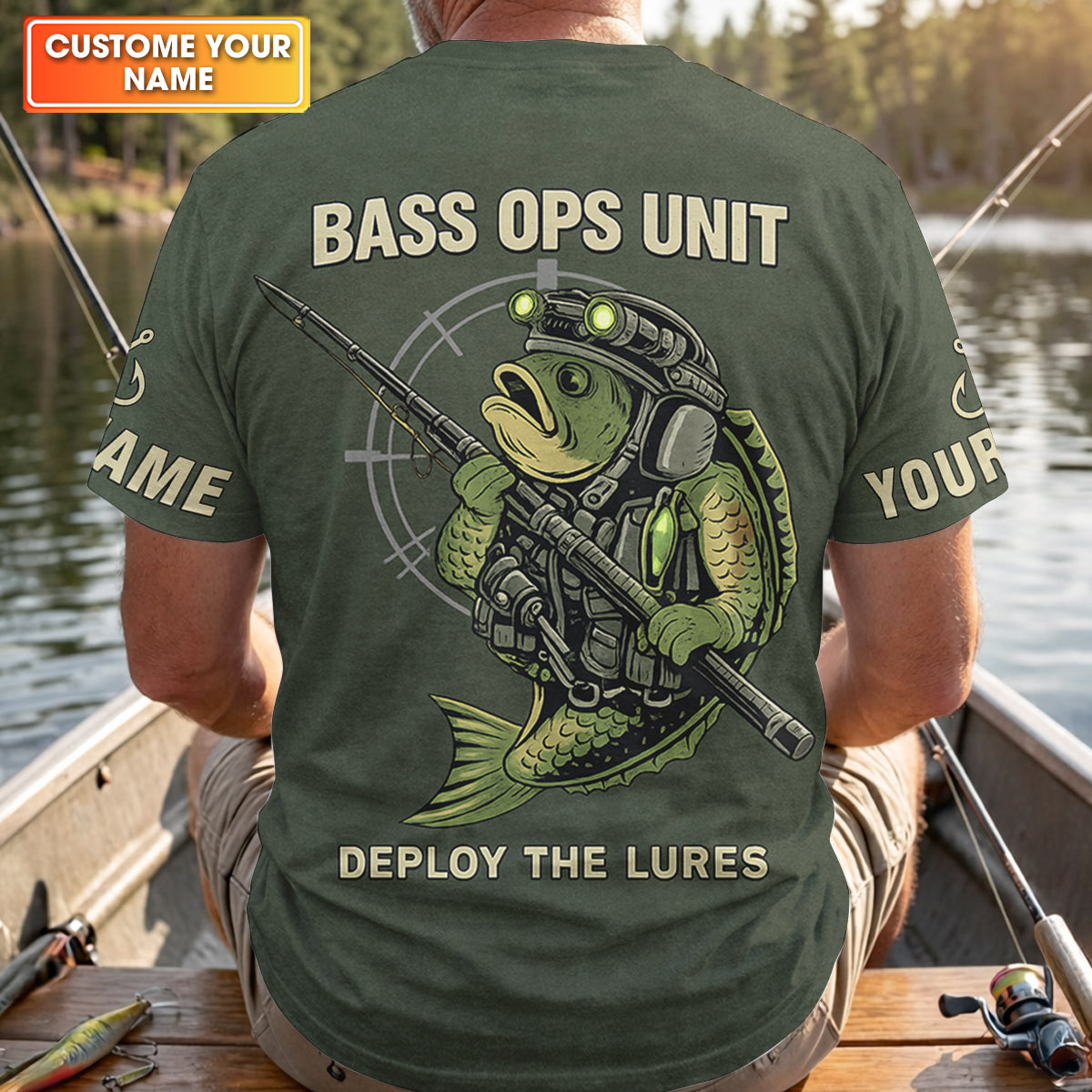 Bass Fishing Shirt, Personalized Military Fishing Long Sleeve Shirt, Funny Fishing Shirts For Men