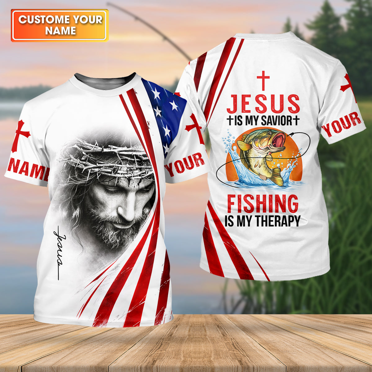 Jesus Is My Savior Fishing Is My Therapy Shirt, Personalized Christian Fishing Long Sleeve For Men