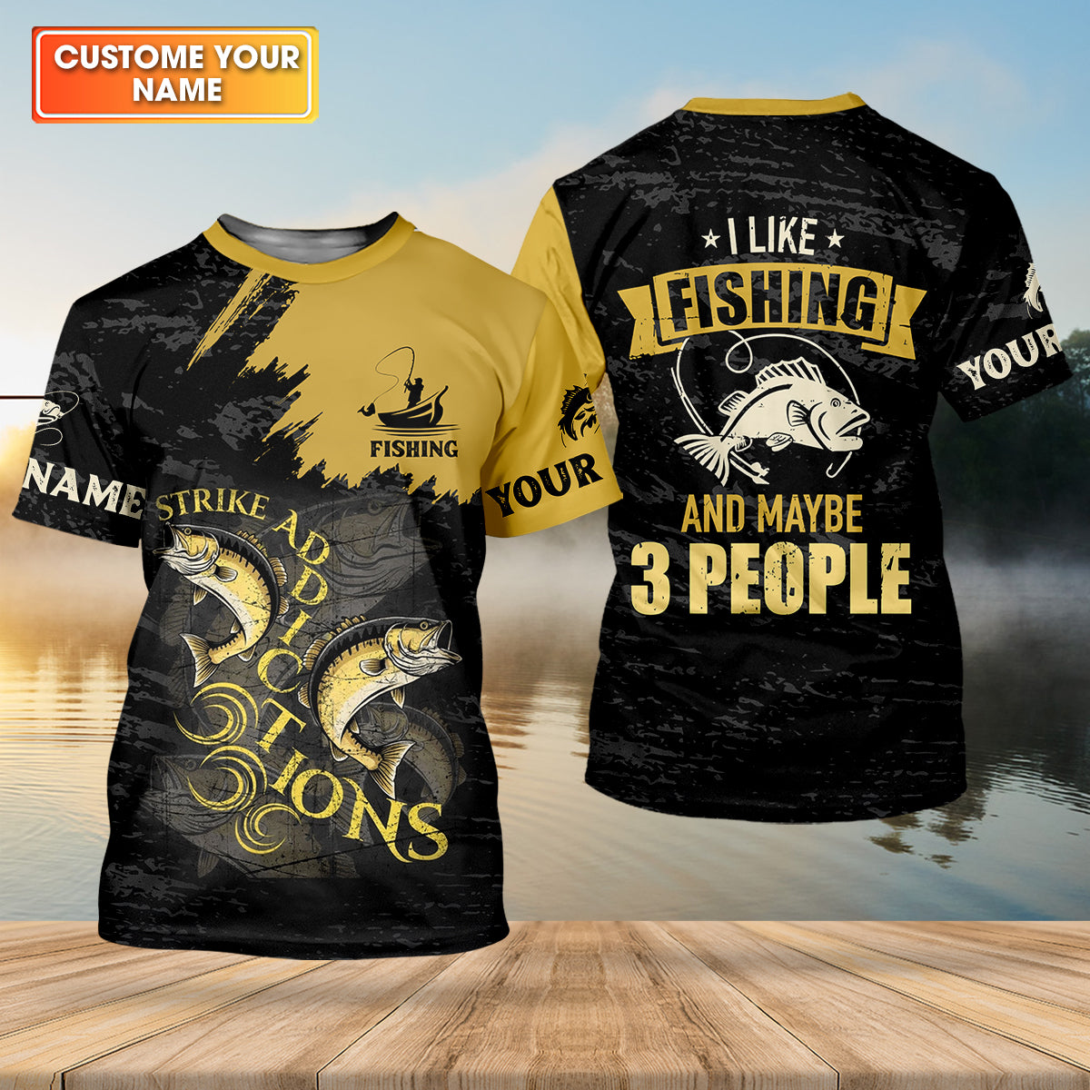 I Like Fishing And Maybe 3 People Shirt, Personalized Strike Addictions Bass Fishing Shirt For Men, Fishing UPF Shirts