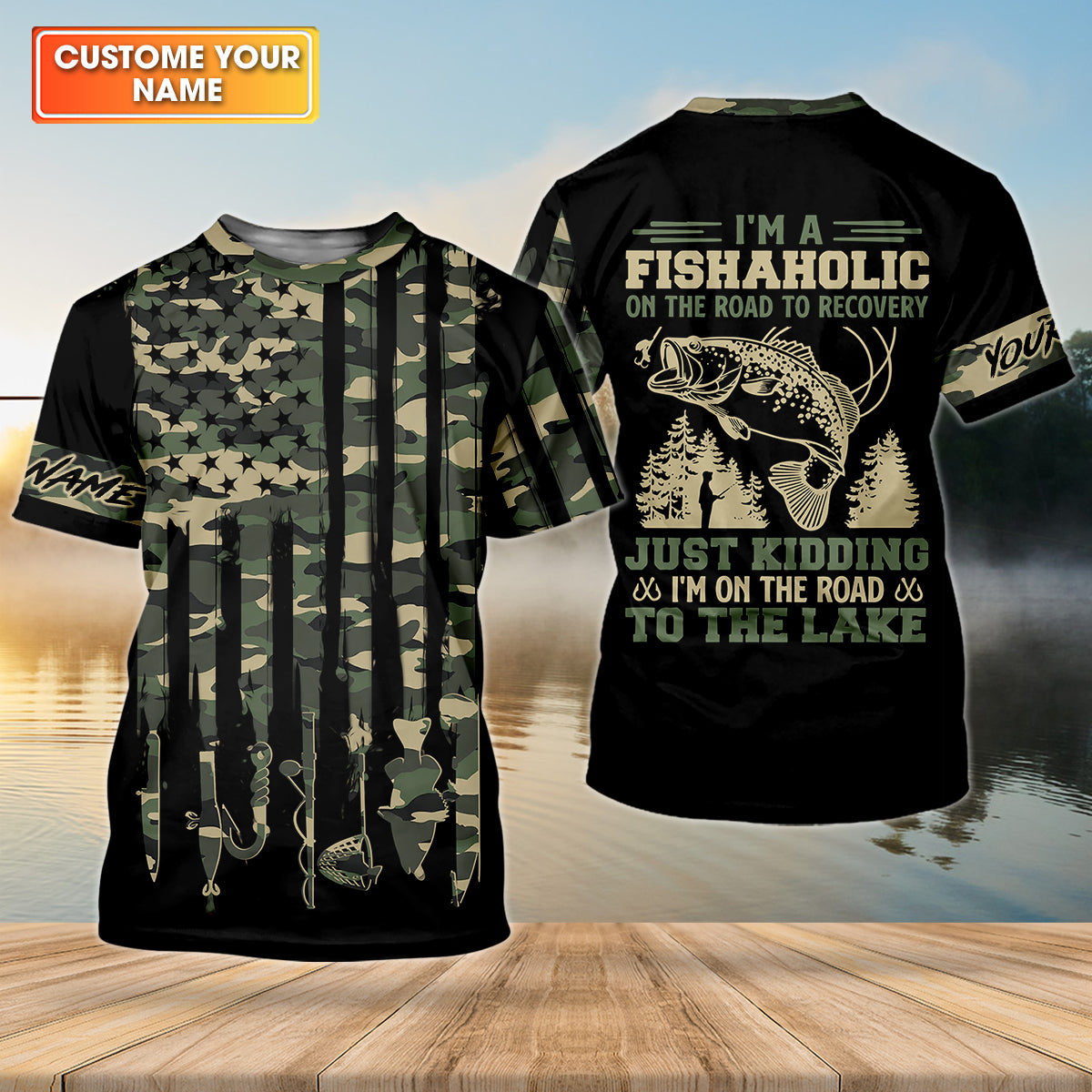 Fishaholic On The Road to the Lake, Personalized Fishing UPF Shirt