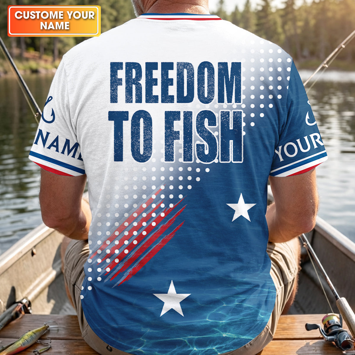 Freedom To Fish Shirt, Personalized American Flag Fishing Long Sleeve For Men, Fishing UPF Shirts