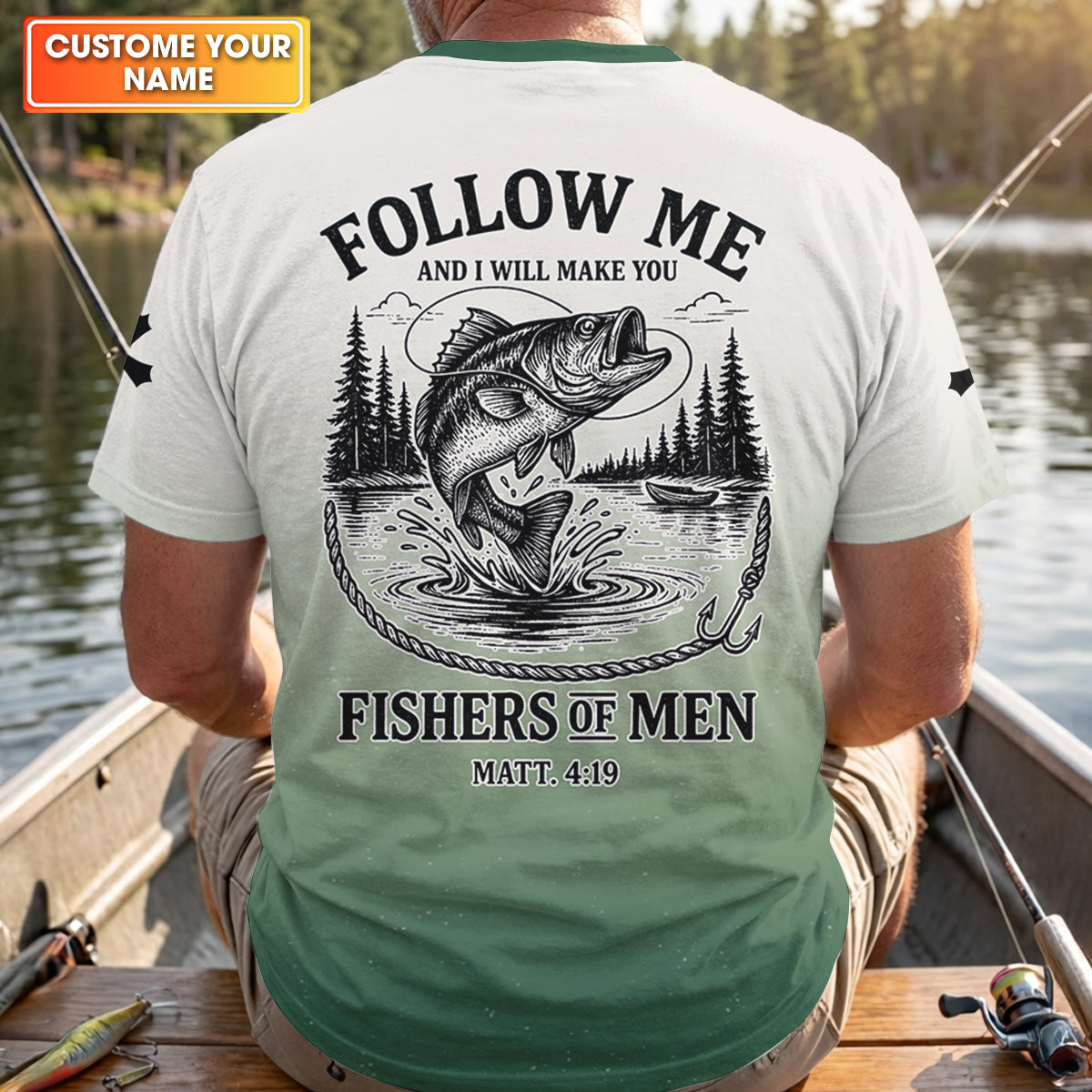 Custom Christian Shirts, Christian Fishing Shirts, Follow Me Fishers of Men Matthew 4:19, Religious Gift for Men