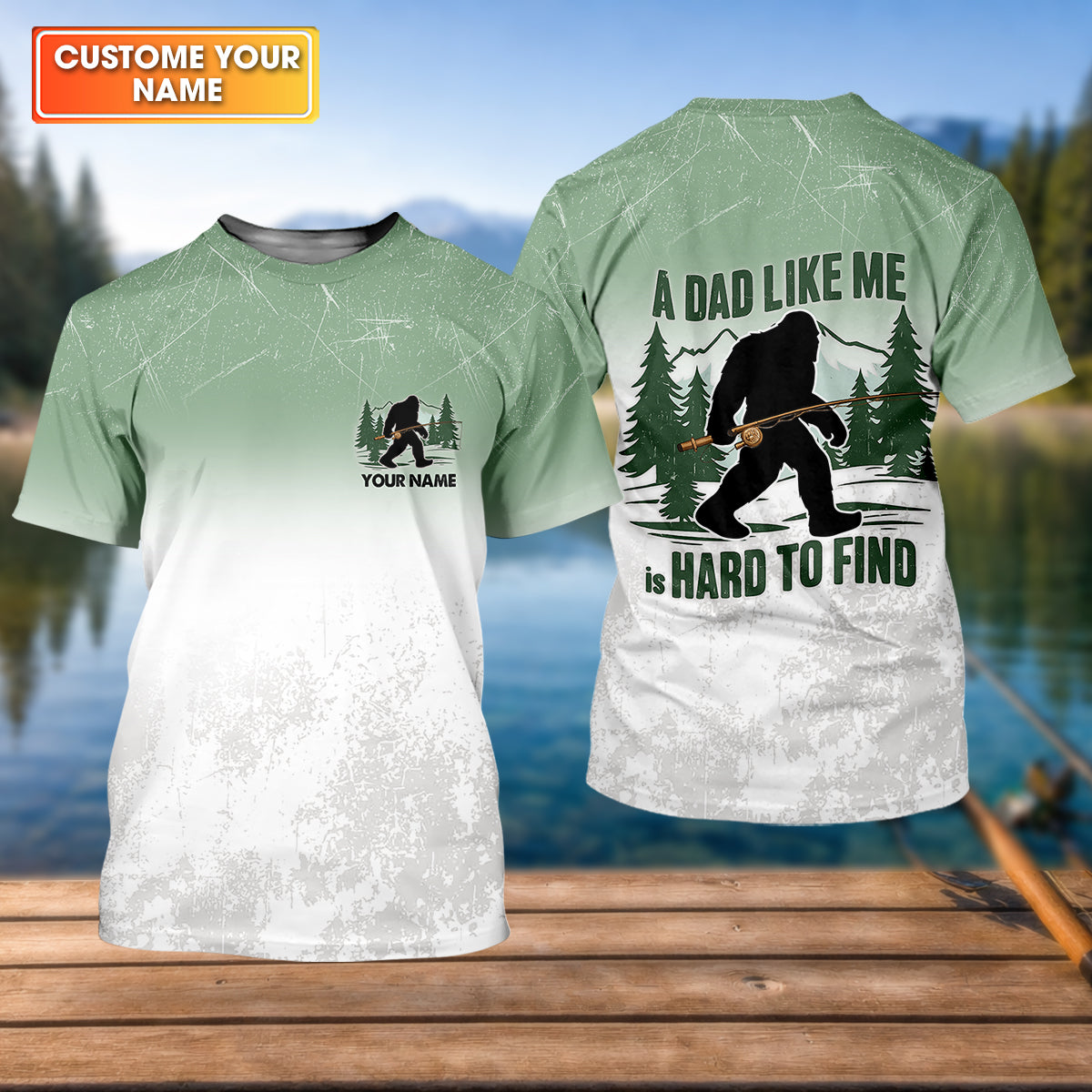 A Dad Like Me Is Hard To Find Bigfoot Fishing Shirt, Custom Name Bass Shirt, Fishing UPF Shirts, Funny Fishing Shirt