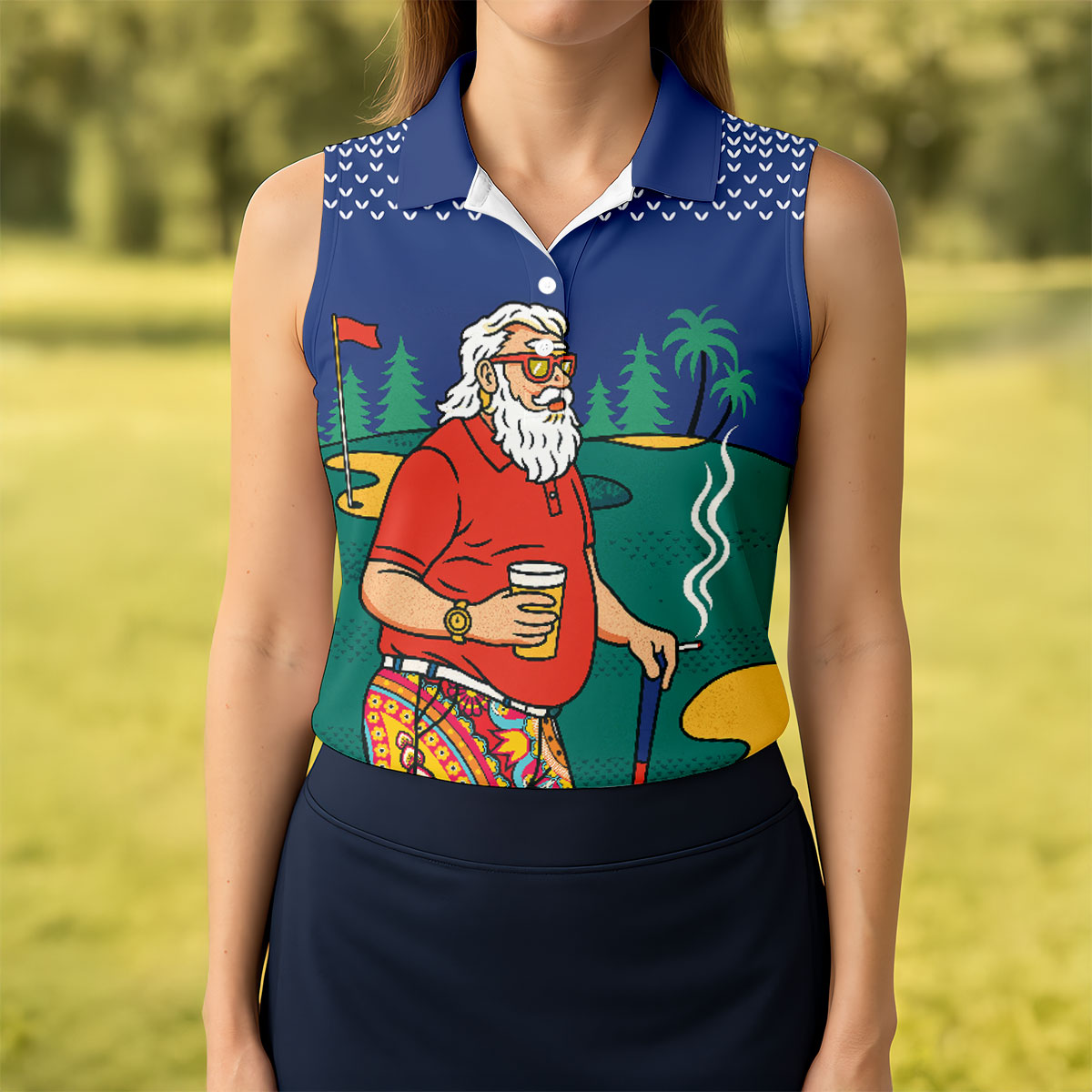 Funny Bearded Golfer With Beer And Paisley Sleeves Golf Polo, Golf Tops For Women, Ladies Golf Top