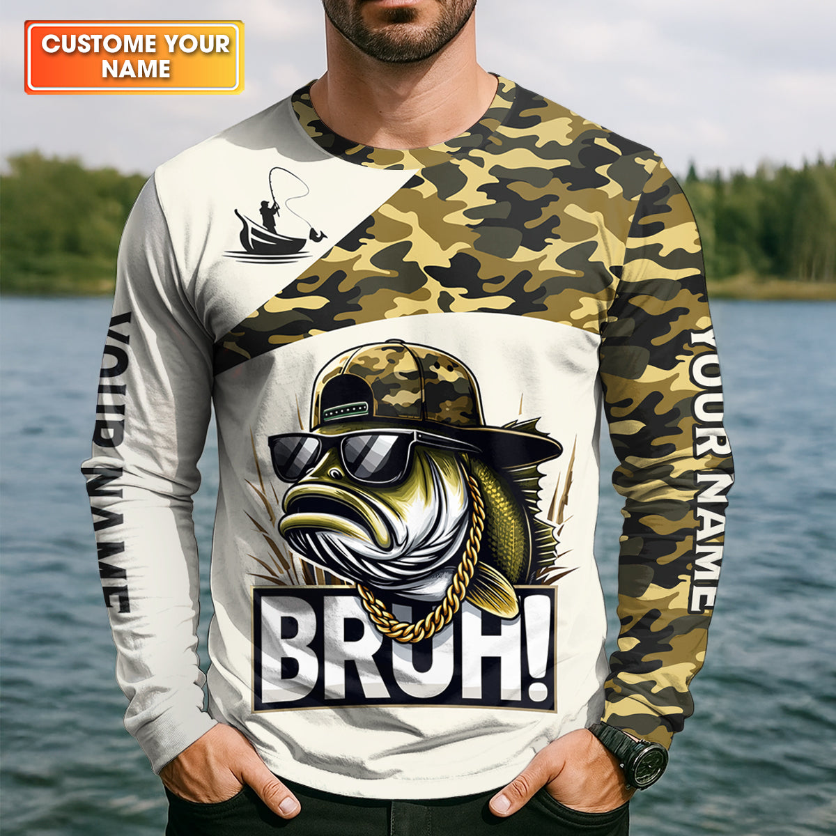 Bruh Largemouth Bass Fishing Camouflage Fishing Shirts, Fishing UPF Shirts, Fishing Shirts For Men