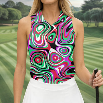 Pink And Green Fluid Art Cool Golf Shirt, Women's Golf Tops, Ladies Golf Shirts, Women's Polo Shirt