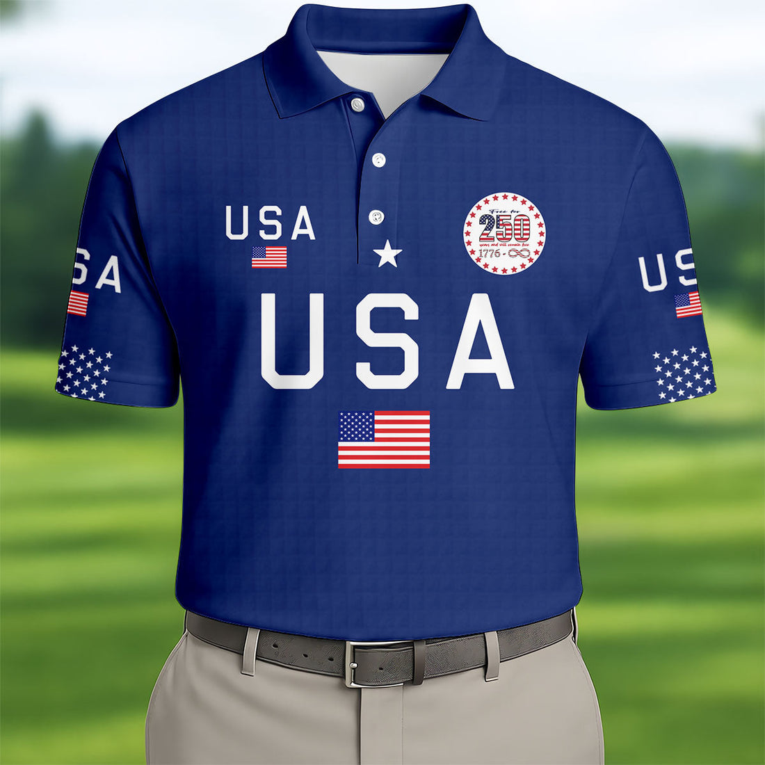 Free For 250 Years Patriotic Golf Shirt, 4th Of July Golf Shirt, 250th Anniversary Polo ShirtFor Men