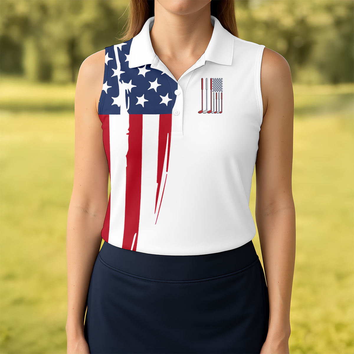 American Flag Pattern 4th Of July Patriotic Golf Shirt, 250th Anniversary White Golf Shirt, Women's Polo Shirt