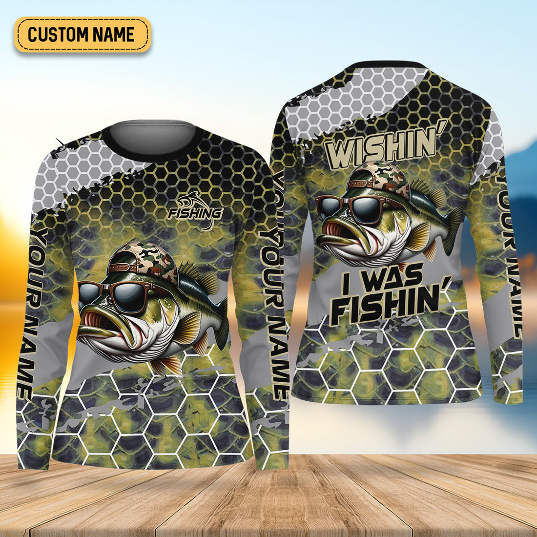 Wishin I Was Fishin Camo Fishing Shirt, Bass Fishing Shirt, Women SPF Shirt, Female Fishing Shirts