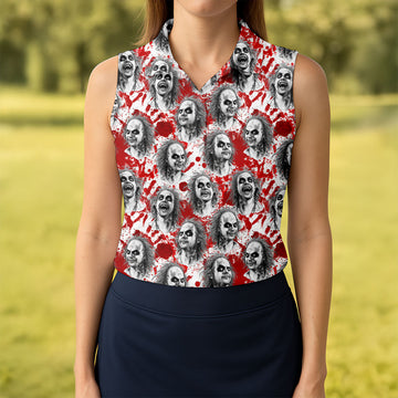 Halloween Horror Character Faces Polo Shirt, Golf Shirts For Women, Golf Polo For Women