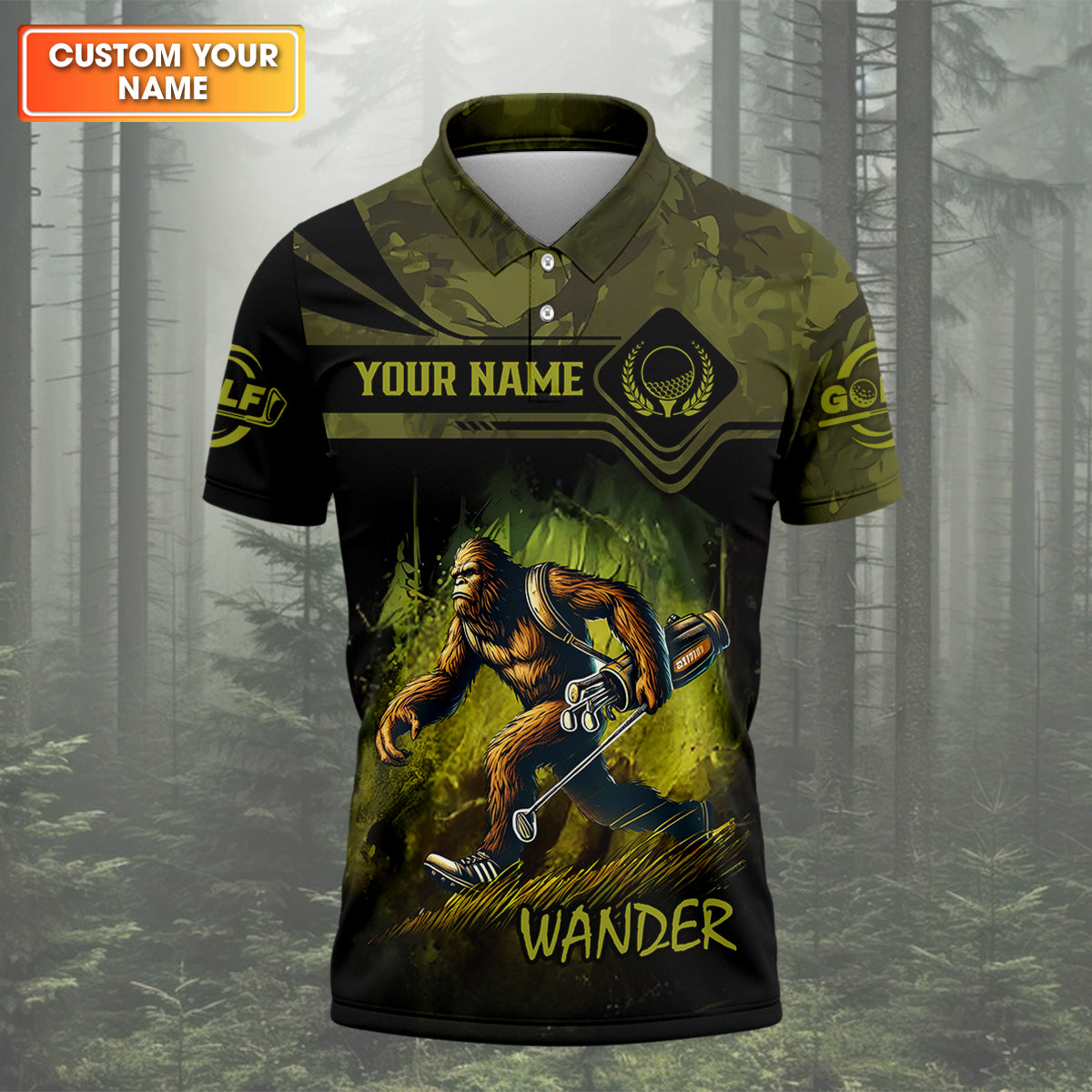 Bigfoot Camouflage Custom Golf Polo ShirtGolf Gifts For Dad, Golf Lover Gift