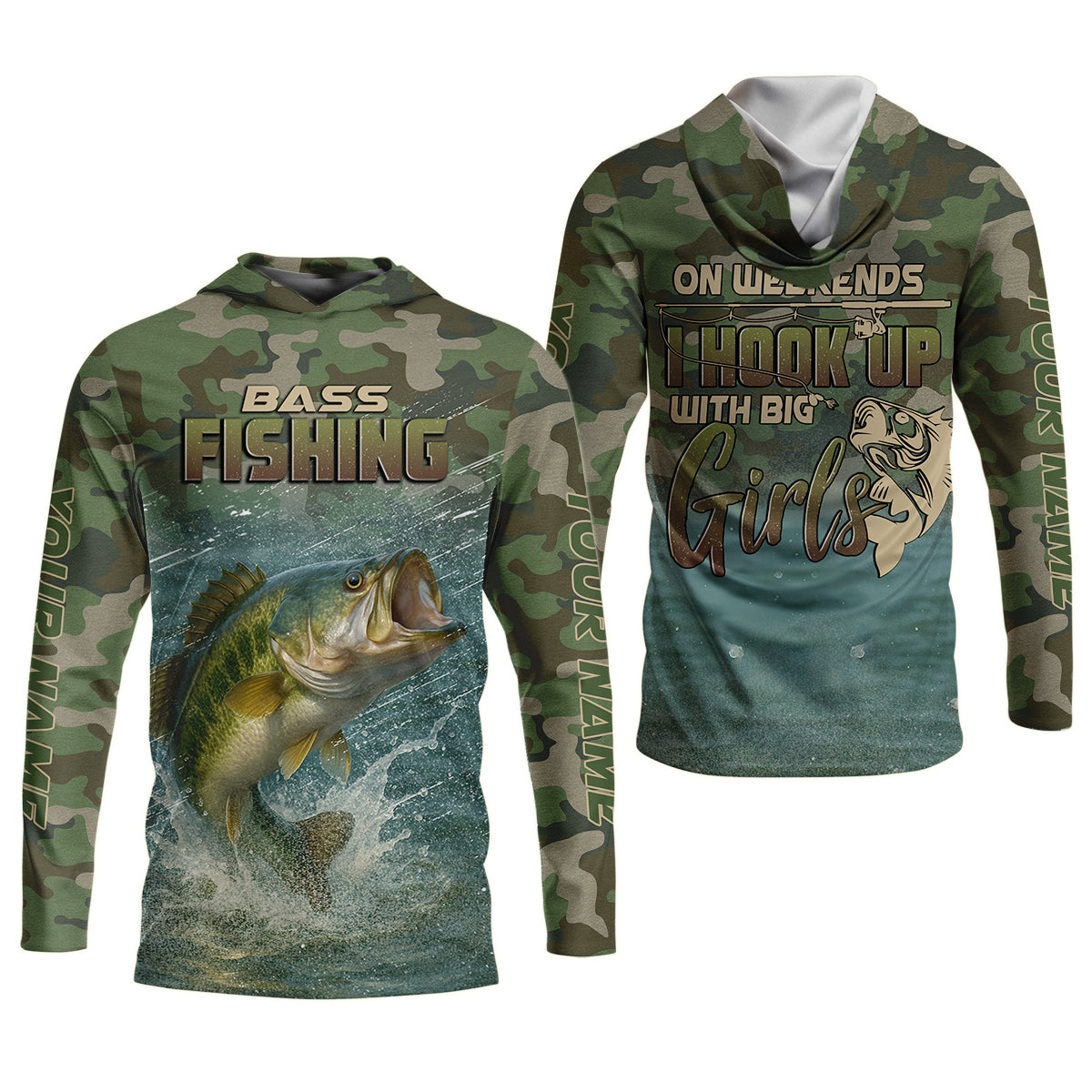 On Weekends I Hook Up With Big Girls Camo Bass Fishing Shirt, Fish Shirt Funny, Women Fishing Shirt