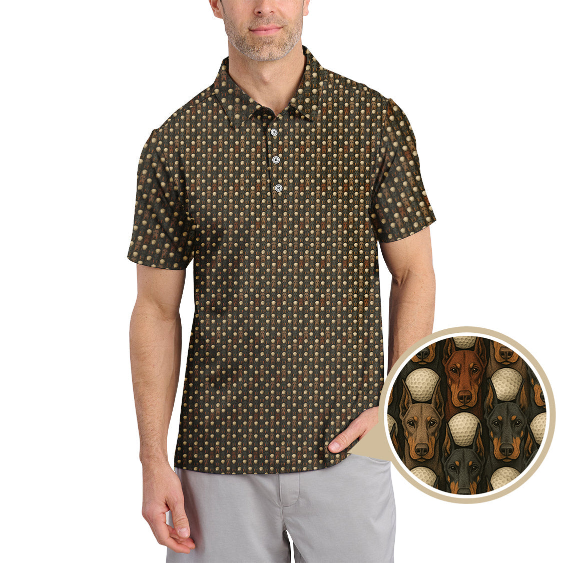 Dog Golf Shirt - Crazy Golf Polos For Men - Doberman Pattern Golf Shirt