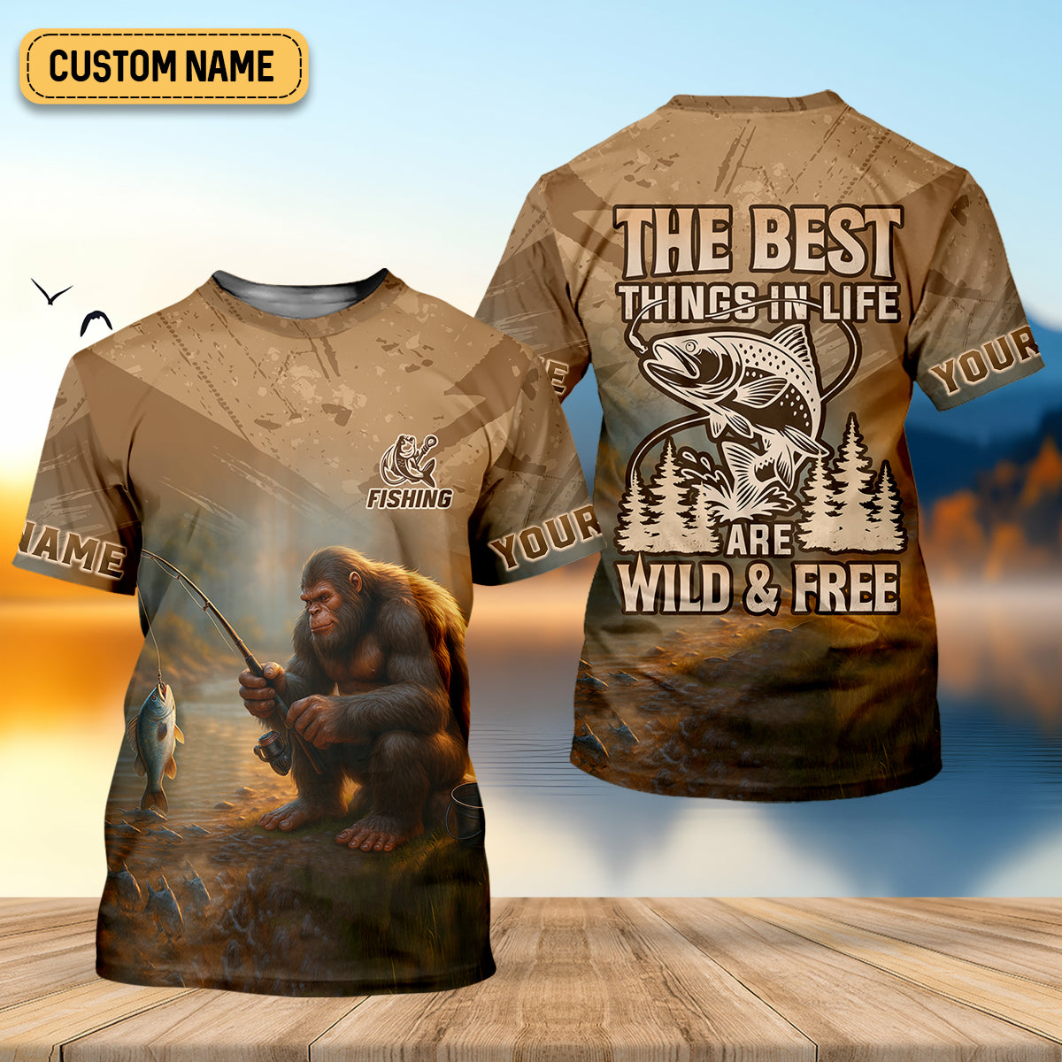 The Best Things In Life Are Wild And Free Custom Name Bigfoot Fishing SPF Shirt For Men, Gift For Fisherman