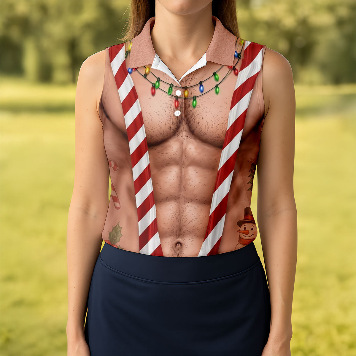 Funny Christmas Candy Cane Suspenders Polo Shirt, Women's Golf Tops, Ladies Golf Shirts