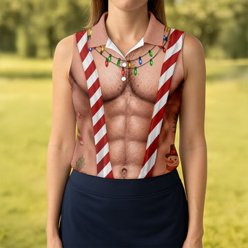 Funny Christmas Candy Cane Suspenders Polo Shirt, Women's Golf Tops, Ladies Golf Shirts