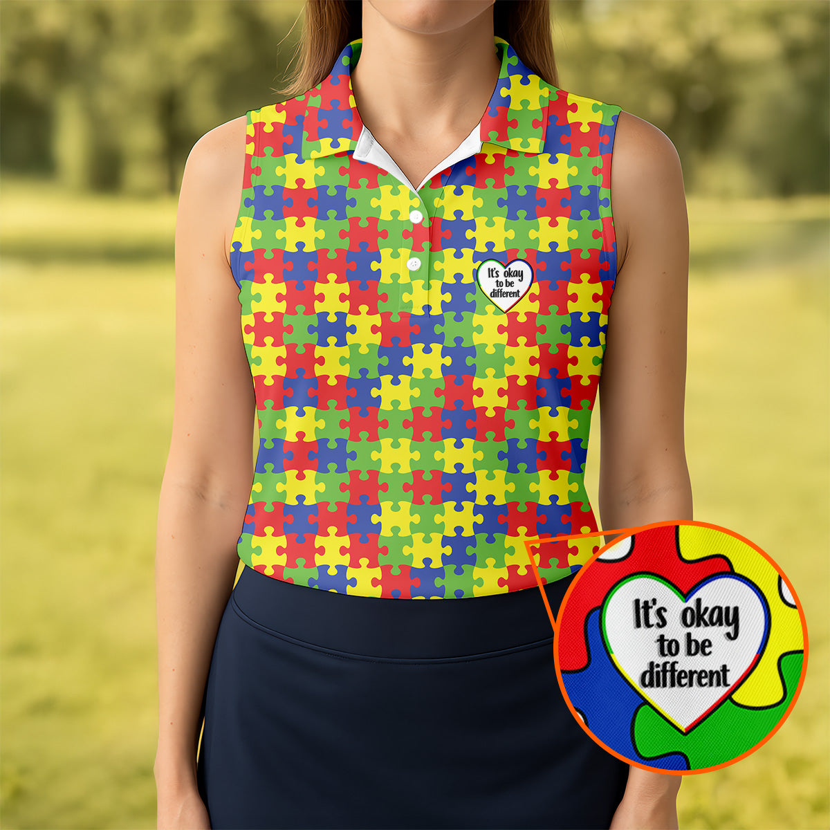 It's Okay To Be Different Autism Puzzle Women's Golf Tops, Autism Awareness Colors Ladies Golf Polos
