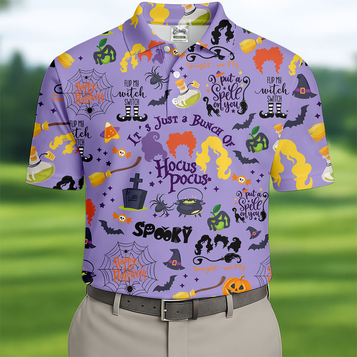 Happy Halloween Witch Spell Pattern Polo Shirt, Mens Golf Polo, Hawaiian Golf Shirt