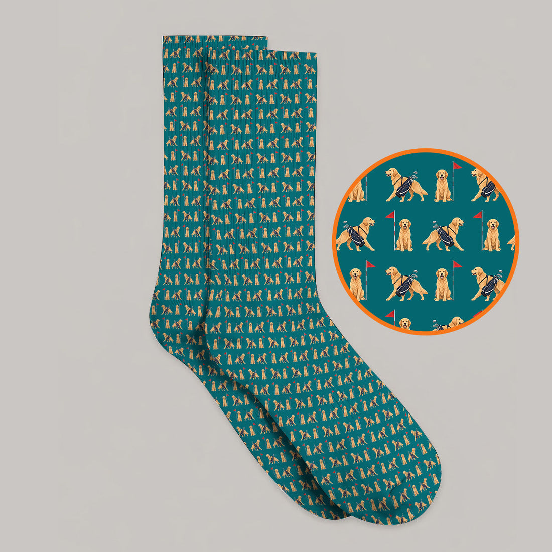Funny Golden Retriever Golf Sock, Golden Retriever Pattern Golf Socks, Dog Lover Golf Shirt