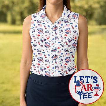 Let's Par Tee US Flag Pattern Patriotic 4th Of July Funny Golf Shirt, 250th Anniversary Golf Shirt For Women